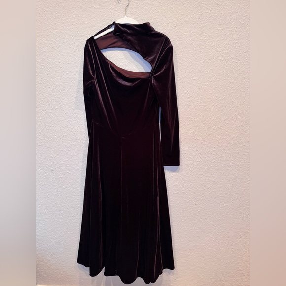 $1,295 Rene Ruiz Collection Velvet Midi Dress brown cut out RTR formal cocktail - Picture 6 of 8
